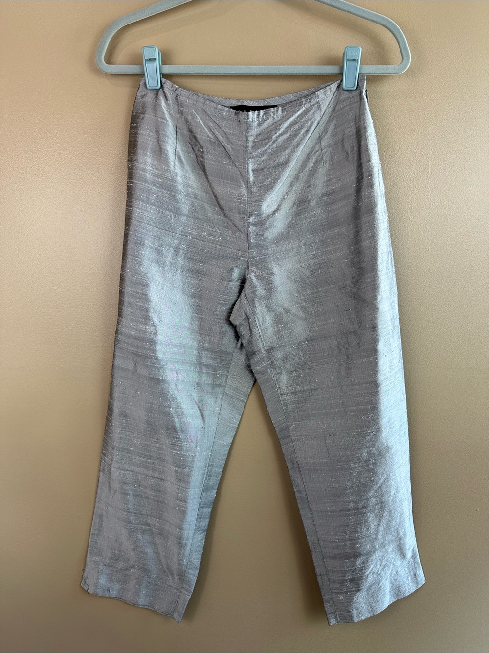 Vintage Y2K Finity Studio Silver Silk Shantung Cropped Pants Size 4 Dressy Party